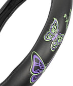 GripGrab Comfort Grip - Purple & Green Butterflies on Black Synthetic Leather Steering Wheel Cover 15 inch