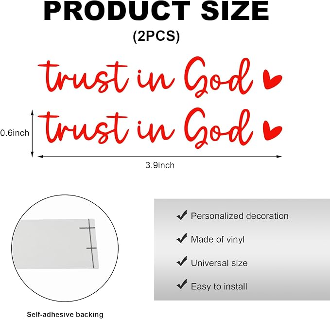 2PCS Trust in God Rearview Mirror Decals, Automotive Vinyl Rear View Mirror Decorative Stickers, Waterproof Trust in God Stickers for Car Truck Laptop, Car Accessories (Red)