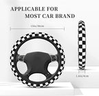 Black White Checkered Elastic Steering Wheel Cover Non-Slip Breathable Steering Wheel Protector Fit Auto, SUVs, Truck