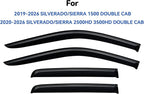 Window Visors Rain Guards for 2019-2026 Chevy Silverado/GMC Sierra 1500 Double Cab, Out-Channel Window Vent Wind Deflectors Visors Shades for 20-26 Silverado/Sierra 2500HD 3500HD