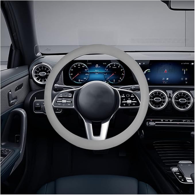 Car Silicone Steering Wheel Cover, Soft Anti-Slip Auto Steering Wheel Protector Fit 14 Inch, Universal Vehicle Interior Accessories for Cars, SUVs, Trucks, and Vans (Gray)