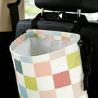 Colored chessboard Car Trash Bag - Waterproof Car Trash Bag Hanging Leakproof Car Garbage Bag - Washable Reusable Trash Bag For Car Interior Hanging Organizer Storage Vehicle Travelling Camping