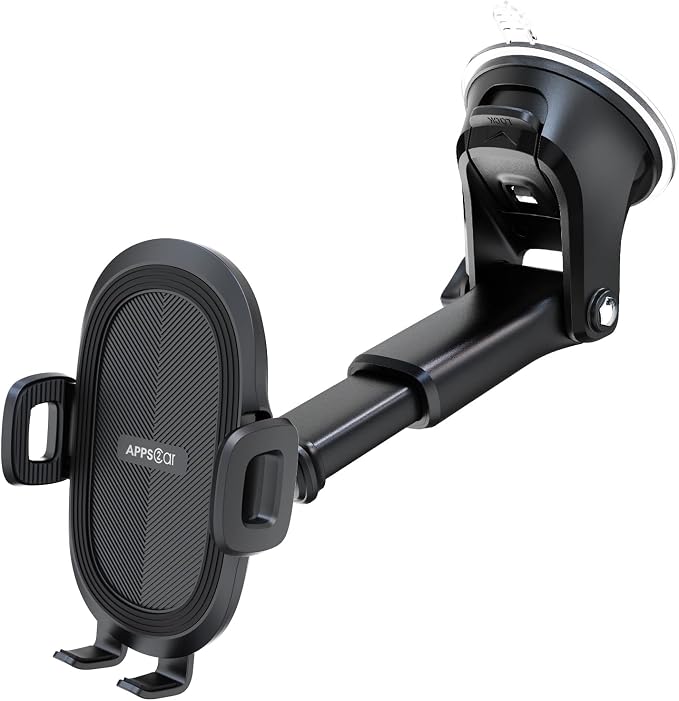 Suction Cup Phone Holder Windshield/Dashboard/Window, Suction Cup Car Phone Mount with Strong Sticky Gel Pad, Compatible with iPhone, Samsung & All Cellphones, Matte Black