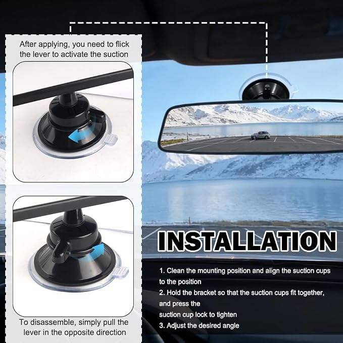 HD Suction Cup Rear View Mirror,360° Adjustable Automotive Interior Mirrors for Observing Kids and Reducing Blind Spots,Essential Car Rearview Mirror Replacement for Most Vehicle
