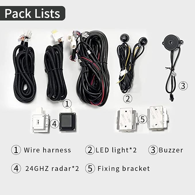 Car Blind Spot Detection System, 24GHz Millimeter Wave Radar Sensor Blind Spot Monitoring System Kit, Universal Car SUVs Trucks RVs Lane Changing Warning with Reversing Radar Parking System