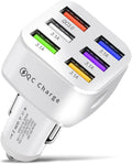 Car Charger Adapter, 6 USB Multi Port, Fast Charger, Include QC 3.0 and 5 Other Ports, Car Interior Accessories, Fit for iPhone 17/16/15/14/13Pro Max, Samsung, Android (White 1pc)