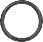 UltraSport Gray Carbon Fiber Steering Wheel Cover, Standard 15 inch Size, Black Faux Leather Comfort Grip, Car Steering Wheel Cover for Auto Truck Van SUV