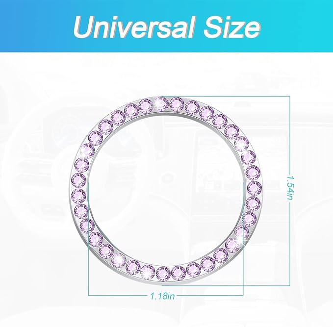 Bling Car Engine Start Ring Decals, 2PCS Crystal Rhinestone Vehicle Push Start Button Cover Sticker, Key Ignition Knob Ring, Sparkling Automotive Interior Accessories (Set Violet)