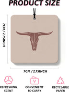 Beige Boho Western Orange Car Air Freshener 4 Pcs, Country Cow Skull Cactus Cowgirls Boots Square Hanging Air Freshener for Closet Drawer Books, Western Car Accessories Mirror Decor for Women