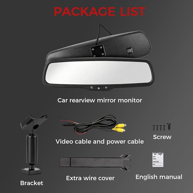 4.3 inch Car Mirror Monitor, 480 x 272 Resolution, 500 cd / m2 HD Reverse Camera System, Camera Monitor Parking Aid with Bracket, Suitable for Trucks and Vans