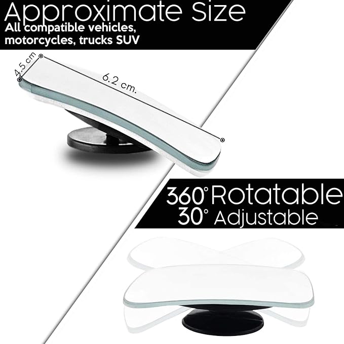 2-Piece Rectangle-Shaped Automobile Rear Blind Spot Mirror, 360 Rotating Design, Wide Angle Convex Rearview Mirror for Car, Truck, Van