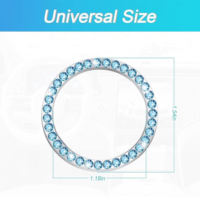 Bling Car Engine Start Ring Decals, 2PCS Crystal Rhinestone Vehicle Push Start Button Cover Sticker, Key Ignition Knob Ring, Sparkling Automotive Interior Accessories (Light Blue)