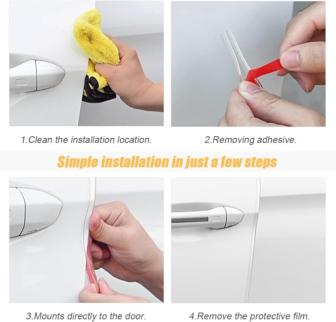 Car Door Edge Guards, 16Ft Clear U Shape No Glue Car Door Edge Protector, Chrome PVC Trim Molding Interior Strips, Automotive Door Entry Guard Protection Fit for Sedans Trucks SUV Boats (Transparent)