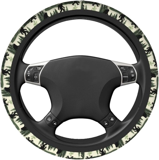 Bigfoot Forest Camping Mountains Retro Steering Wheel Cover Car Accessories Cute for Women Girls Girly Universal 15 Inch Neoprene Auto Interior Decor Anti Slip Car Truck Protector