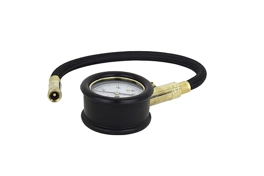 by Milton Dial Tire Pressure Gauge with Straight Air Chuck and 11 in. Braided Hose - ANSI Certified for Motorcycle/Car/Truck Tires (0-60 PSI)