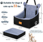 Dog car Seats for Small/Medium Dogs up to 33lbs- Washable, Waterproof, Dog Booster & car Seats with 2 Easy-Install Safety Belts, Non-Slip Base & Storage Pocket(Grey Black).