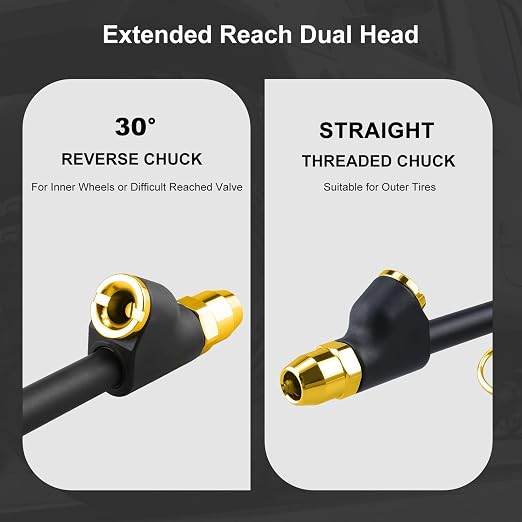 UHARBOUR Dual Head Tire Pressure Gauge 10-150PSI, Heavy Duty Semi Truck Tire Pressure Gauge 1-10 Bar, Air Pressure Gauge for Tires Extended Tube for Semi Truck, RV, Car, Motorcycle(Pack of 2)
