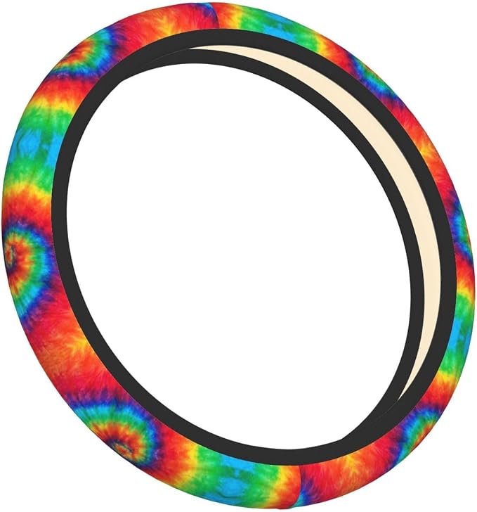 Spiral Rainbow Tie Dye Auto Car Steering Wheel Cover Universal 15 Inch Neoprene Interior Decor Protection Accessories