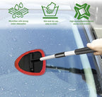 Windshield Cleaning Tool, Car Window Cleaner with Extendable Long Handle and 4 Washable Reusable Microfiber Pads, Auto Interior Exterior Auto Glass Wiper for Windshield, Universal for Most Cars (Red)