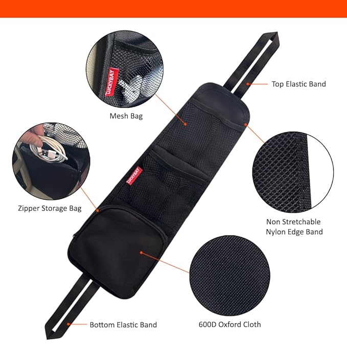 Car Seat Side Organizer, Auto Seat Storage Hanging Bag, Phones, Drink, Stuff Holder with Mesh Pocket for Cars, SUV & Truck 2 Pack