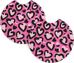 Pink Leopard Pattern Steering Wheel Cover 15 Inch Cheetah Steering Wheel Cover Anti-Slip Universal Pink Leopard 2 Pcs Car Interior Cup Holder Pad for Men Women