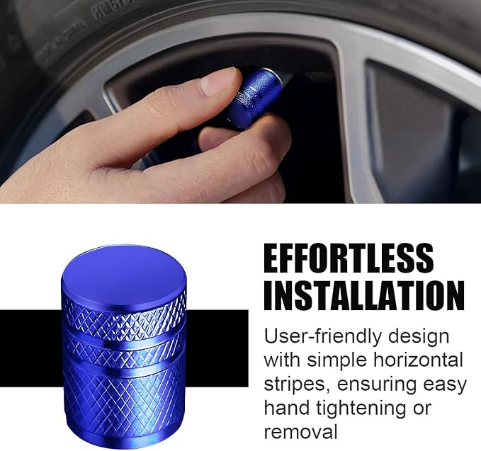 Tire Valve Stem Caps - (5 Pack) Metal Air Caps with Plastic Liner, Corrosion Resistant, Leak-Proof, Universal Stem Covers for Cars Trucks Motorcycles and Bikes - Blue