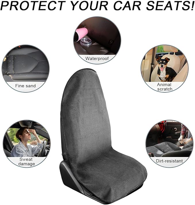 Waterproof Car Towel Seat Cover, Sweating Non-Slip Premium Towel Carseat Cover Protector, Universal Soft Machine Washable Car Truck SUV Front Seat Cover for Gym Workout Beach Hiking (Gray)