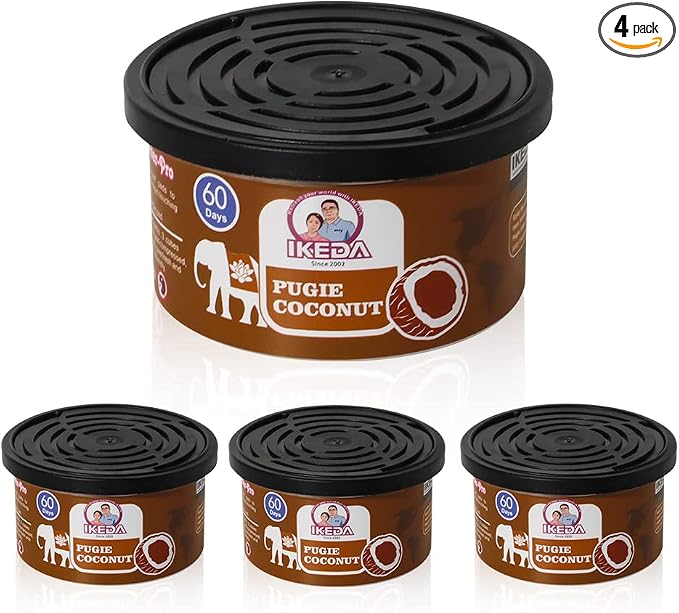 Car Air Freshener: Pugie Coconut Scent | Car Scents | Odor Eliminator Essential | Long-Lasting | Strong Fragrance | For Home Closet | 1.5 Oz | Pack of 4