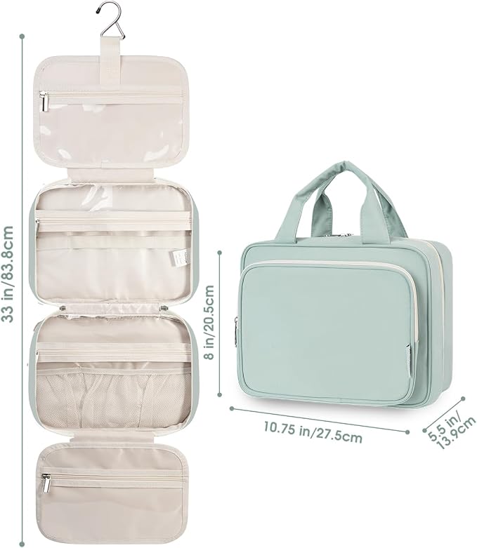 Hanging Toiletry Bag for Women Travel Makeup Bag Organizer Toiletries Bag for Travel Size Essentials Accessories Cosmetics (Mint Green (Medium))
