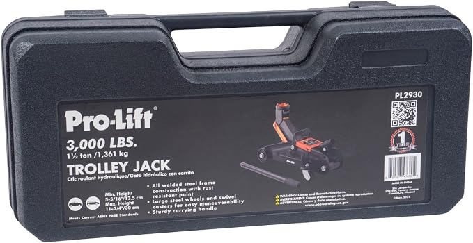 Hydraulic 1.5 Ton Trolley Jack Car Lift with Blow Molded Storage Case - 3000 LBS Capacity Orange