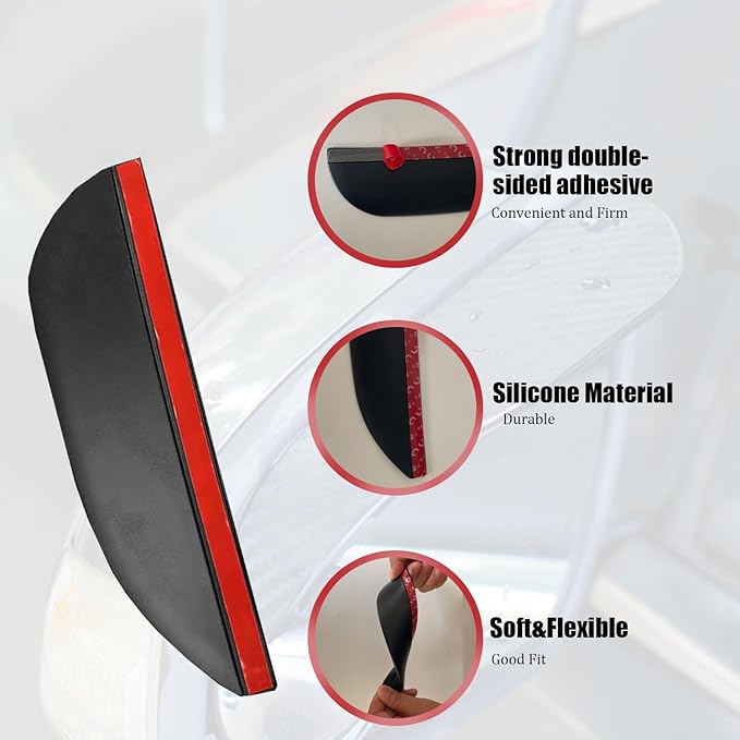 Pincuttee 2PC Side Mirror Visor Rain Guards,Car Rear View Mirror Rain Cover,Silicone Rain Shield,Mirror Cover Rubber Visor Guard(Solid-Black,2Pack)