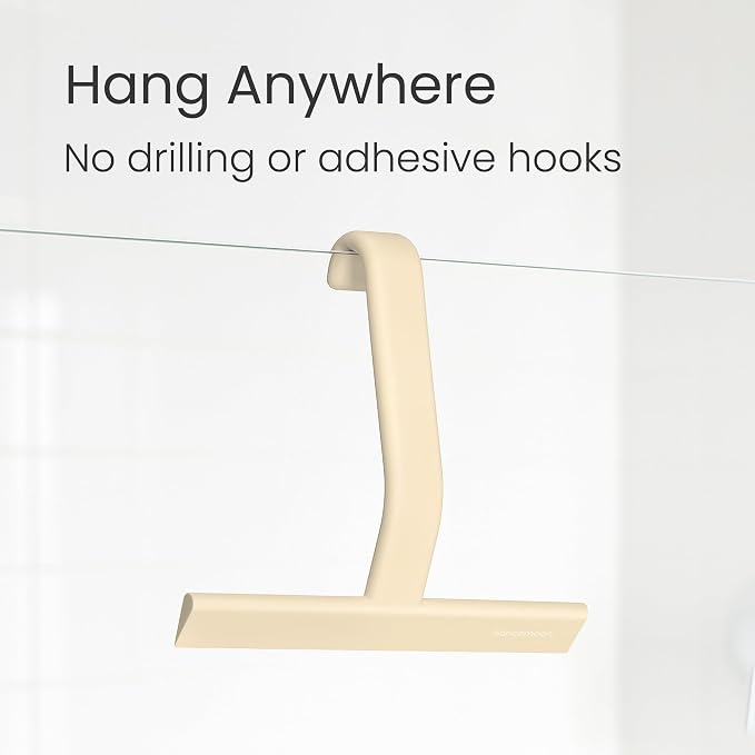 JustHang Shower Squeegee for Glass Doors, All-One-Piece Award-Winning Silicone Squeegee with Built-in Hook for Bathroom, Window, Mirror, Tile Wall,Car, Streak-Free Cleaner,10-Inch Sand Beige