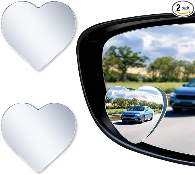 Blind Spot Mirrors, Heart Shaped HD Glass Frameless Convex Rear View Mirrors, Wide Angle Adjustable Stick for Side Mirror, Automotive Exterior Accessories for Car, SUV & Trucks, Pack of 2