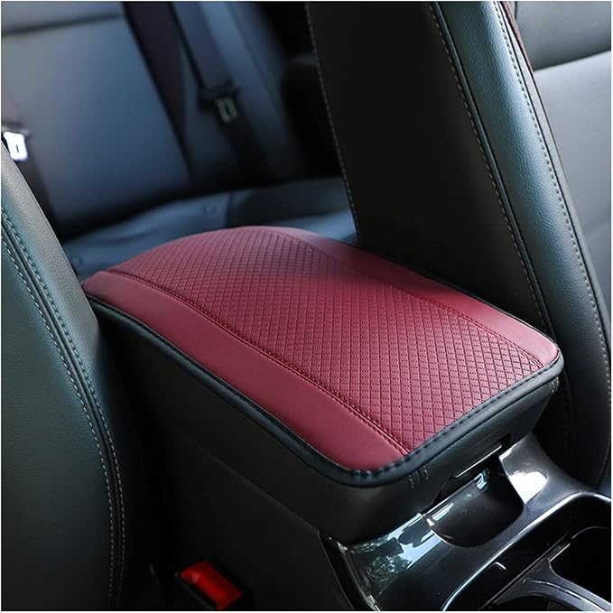 Car Armrest Storage Box Mat, Fiber Leather Car Center Console Cover, Car Armrest Seat Box Cover Accessories Interior Protection for Most Vehicle, SUV, Truck, Car (Wine Red)