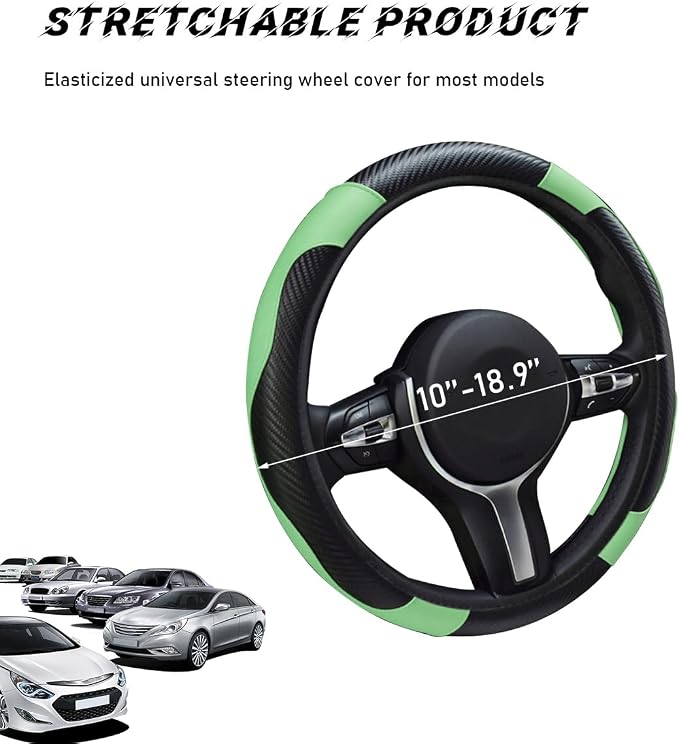 Car Steering Wheel Cover, 15 Inch Leather Breathable Auto Steering Wheel Protector, Comfortable Non-Slip Vehicle Steering Wheel Covers, Universal Car Accessories (Green, with Lining)