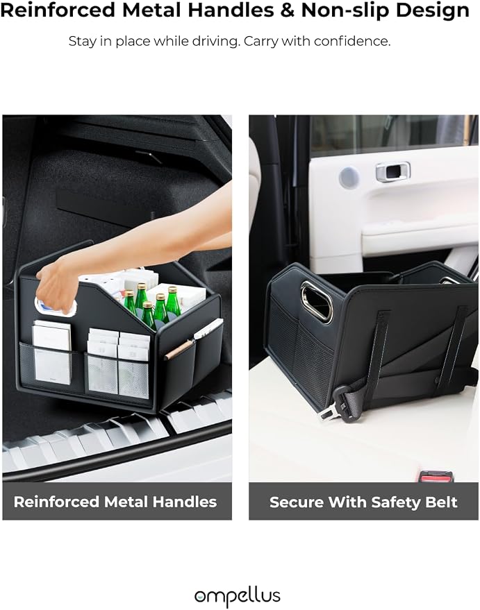 Car Seat Organizer, Collapsible, Black | Multi-Layer Storage, Metal Handles, Upgraded Anti-slip Rear Strap,Premium PU leather,Foldable & Versatile