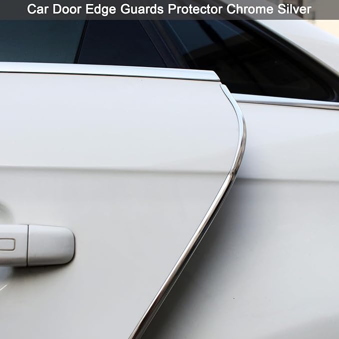 Car Door Edge Guards Chrome Silver Universal U Shape Moulding Trim Strip Automotive Guard Door Protector Decorative for Sedans, Trucks, SUV, ATV (32FT, Silver)