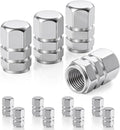 Car Tire Valve Stem Caps, 12pcs Air Caps Cover, Universal for Cars, SUVs, Bike, Trucks and Motorcycles-Silver