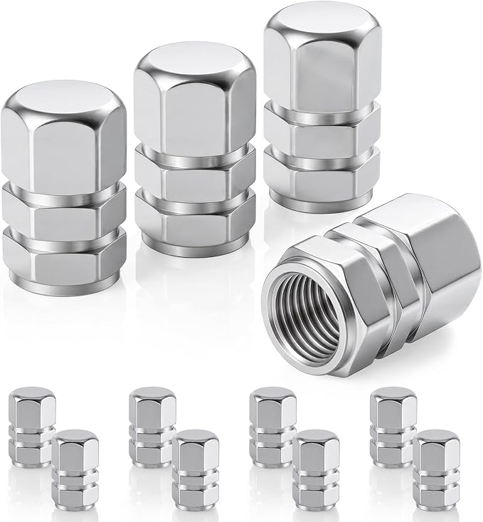 Car Tire Valve Stem Caps, 12pcs Air Caps Cover, Universal for Cars, SUVs, Bike, Trucks and Motorcycles-Silver