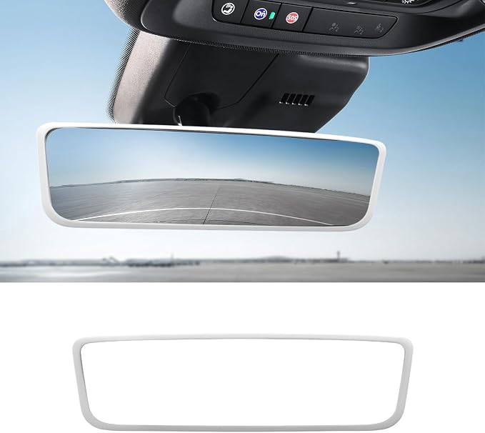 Car Rear View Mirror Protector Frame, Silicone Auto Rearview Edge Protection Cover Compatible with Model 3 Model Y, Interior Rear View Trim Frame Decoration, Car Accessories (White)