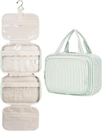 Striped Hanging Toiletry Bag for Women Travel Makeup Bag Organizer Toiletries Bag for Travel Size Essentials Accessories Cosmetics (Mint Green Stripe (Medium))