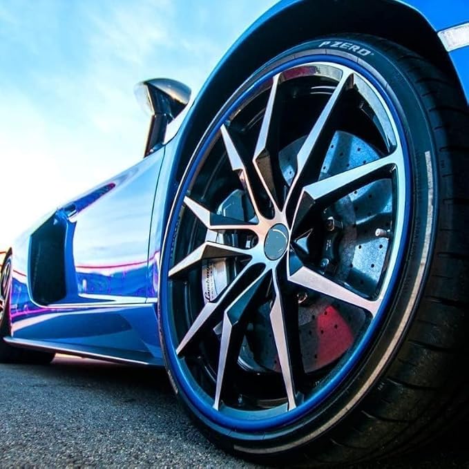AlloyGator Blue Rim Protector for Car Wheels (Fits 12-24" Wheel Diameter) - Pack of 4 Premium Alloy Wheel Protector to Avoid Scratches & Scuffs - Adhesive Free Curb Rash Rim Protectors