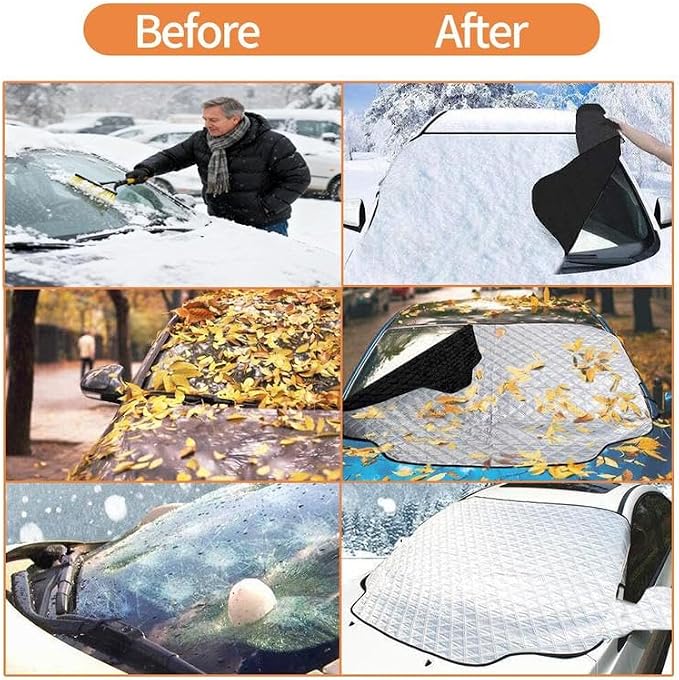 Windshield Cover for Winter Ice/Snow/Frost, Heavy Duty Thick Protective Windscreen Cover, Snow Ice Frost Dust Water Resistent, Heat Car Windshield Snow Cover (63inch*46inch)
