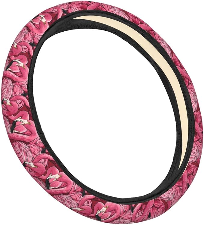 Cartoon Flamingos Steering Wheel Covers Anti-Slip Elasticity Car Accessories Steering Wheel Protector Universal 15 Inch for Cars SUV Vehicle Truck
