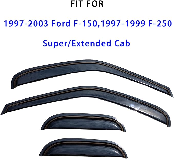 Tape On Window Visors Compatible with 1997-2003 Ford F-150,1997-1999 F-250 Super/Extended Cab, Side Vent Window Deflector Rain Guard Shade,Truck Accessories-4pcs