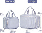 Striped Travel Toiletry Bag for Women Large Hanging Makeup Bag Organizer Toiletries Bag for Full Size Essentials Accessories Cosmetics (Greyish Blue Stripe (Large))