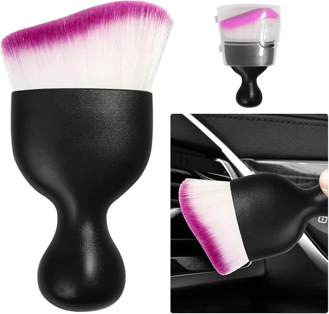Car Detailing Brush, Curved Soft Bristles Auto Removal Dust Collectors, Universal Vehicle Dashboard, Air Conditioner Vents etc Interior Cleaning Tool Accessories (Purple)