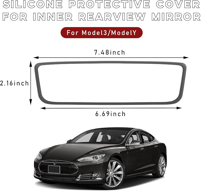 Car Rear View Mirror Protector Frame, Silicone Auto Rearview Edge Protection Cover Compatible with Model 3 Model Y, Interior Rear View Trim Frame Decoration, Car Accessories (Gray)