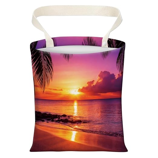 Cute Car Trash Can, Hanging Canvas Car Back Seat Organizer and Storage Bag, Funny Car Trash Bag for Travelling, Outdoor Beautiful Sunset Beach