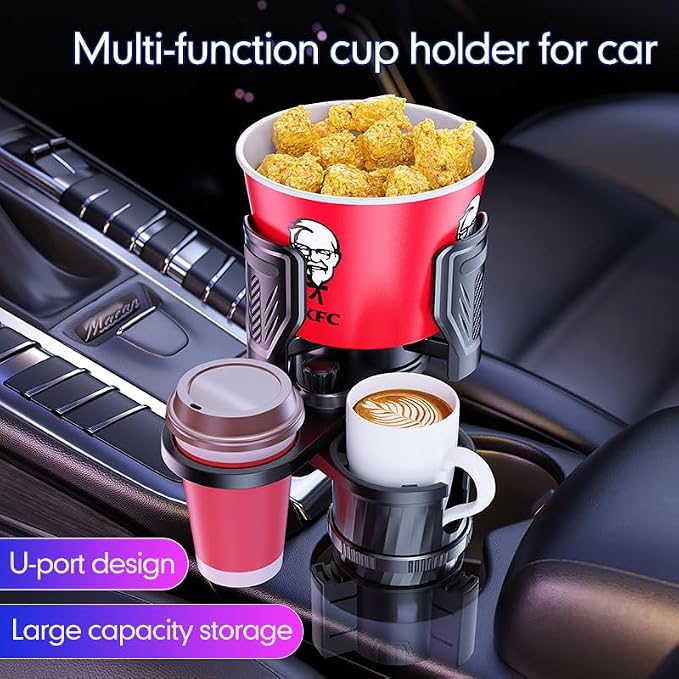 4 in 1 Upgrade Cup Holder Expander, Multifunctional Cup Holder for Car with Lock, 360° Rotating Cupholder Expander with Ashtrays & Adjustable Base, Expandable Cup Holder for Large Bottles Drinks Mugs